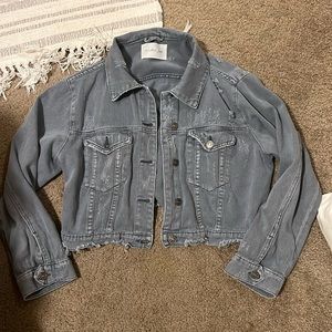 Distressed cropped jean jacket